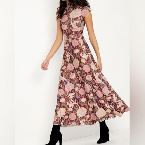 BlackMilk Cray High Neck Maxi Dress  Peonies Slinky Cap Sleeve Art To Wear - Picture 1 of 14
